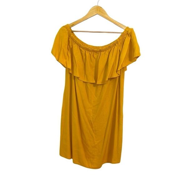 Old Navy Dresses & Skirts - Old Navy Linen Off shoulder Mustard Dress with Ruffle, Large
